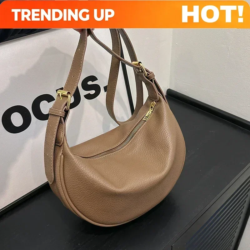 Luxury Bags On Sales - Modische, einfarbige PU-Umhängetaschen im Hobo-Stil, schlicht,
