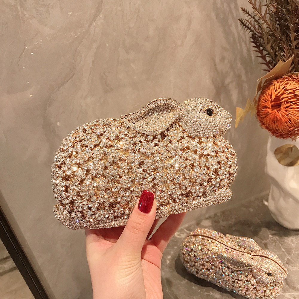 Luxury Bags Cute - Luxuriöse, süße Hasen-Bankett-Tasche, Kristall-Strass-Diamant-Abendtasche, Hochzeits-Party-Clutch, Damenhandtasche,